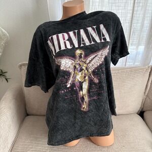 Nirvana in Útero Acid wash band graphic tee shirt